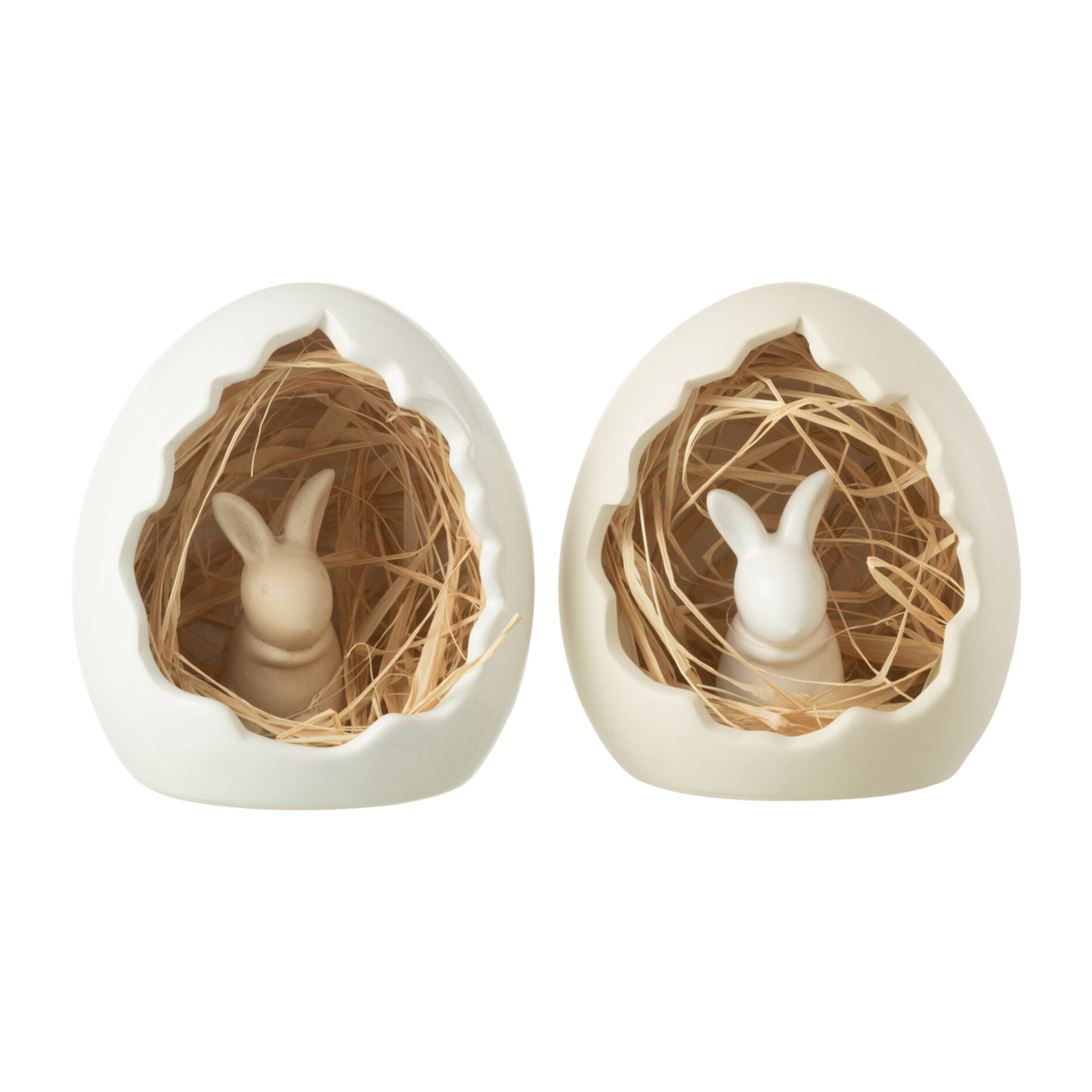 J-Line décoration Lapin Dans Oeuf - porcelaine - blanc/beige - medium - 2 pcs