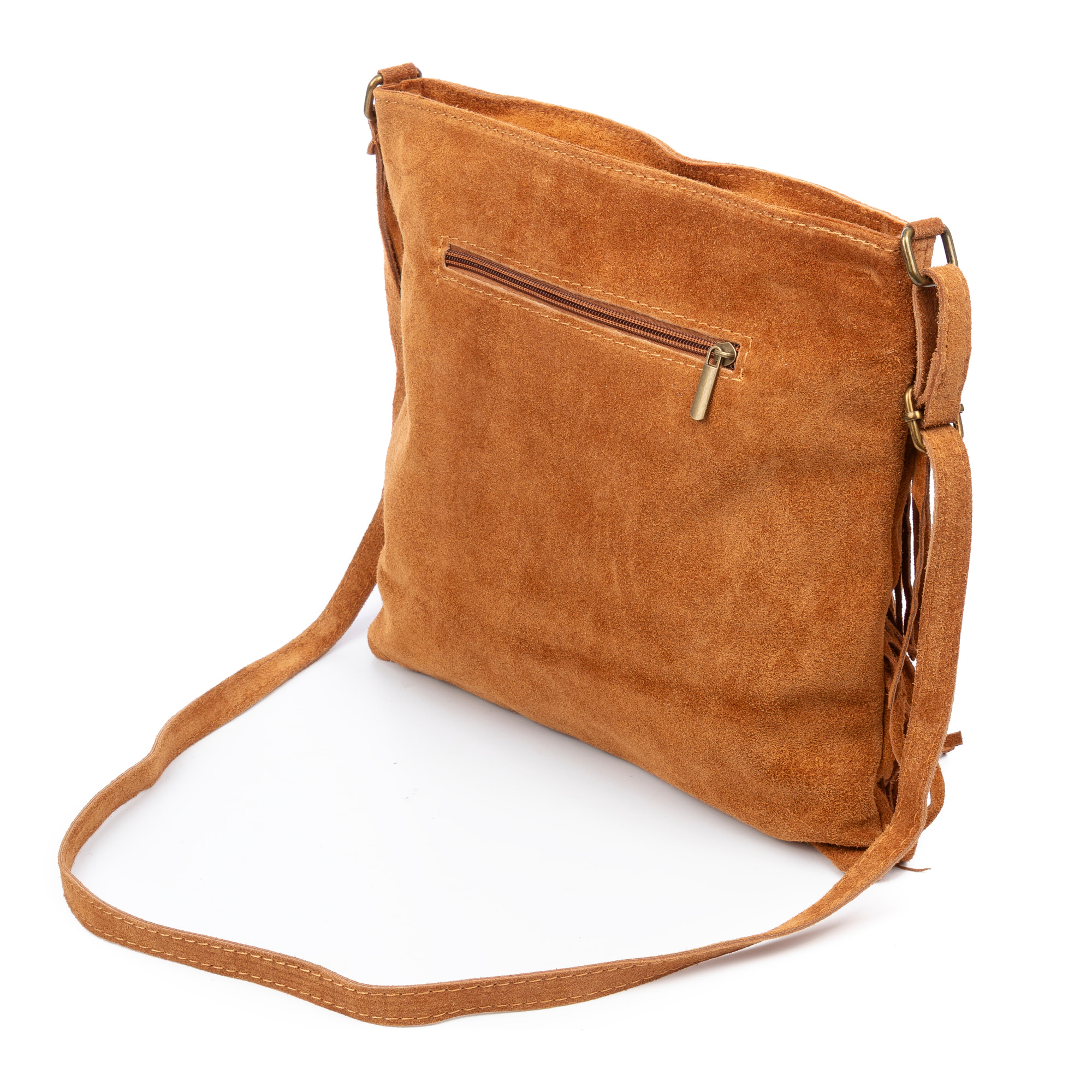 Avise borsa a tracolla con frange donna. Pelle scamosciata autentica.