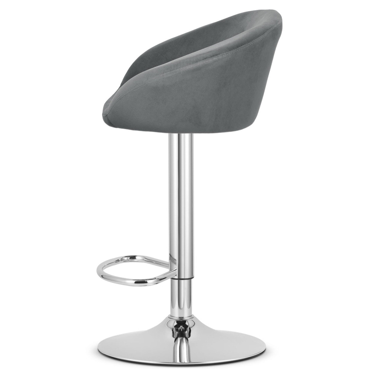 Sgabello da bar East in velluto grigio e base cromata