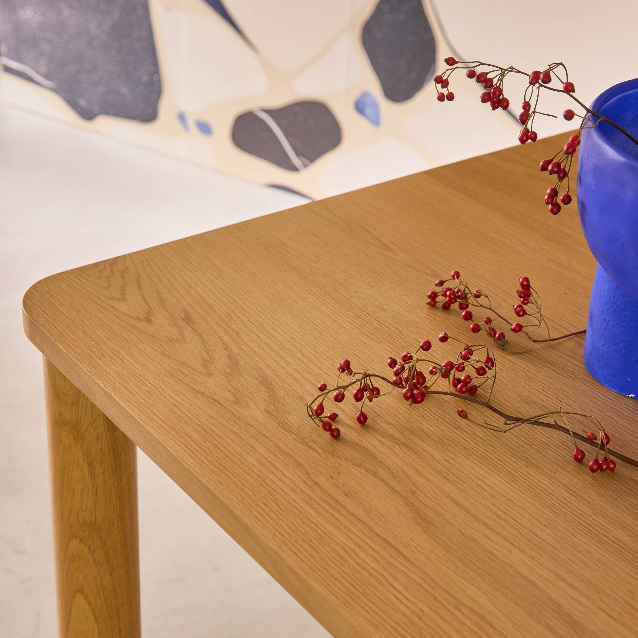 Table à manger rectangulaire bois d'hévéa et placage chêne naturel 6 places - 180 x 100 x 75 cm - Solene