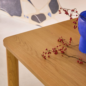 Table à manger rectangulaire bois d'hévéa et placage chêne naturel 6 places - 180 x 100 x 75 cm - Solene
