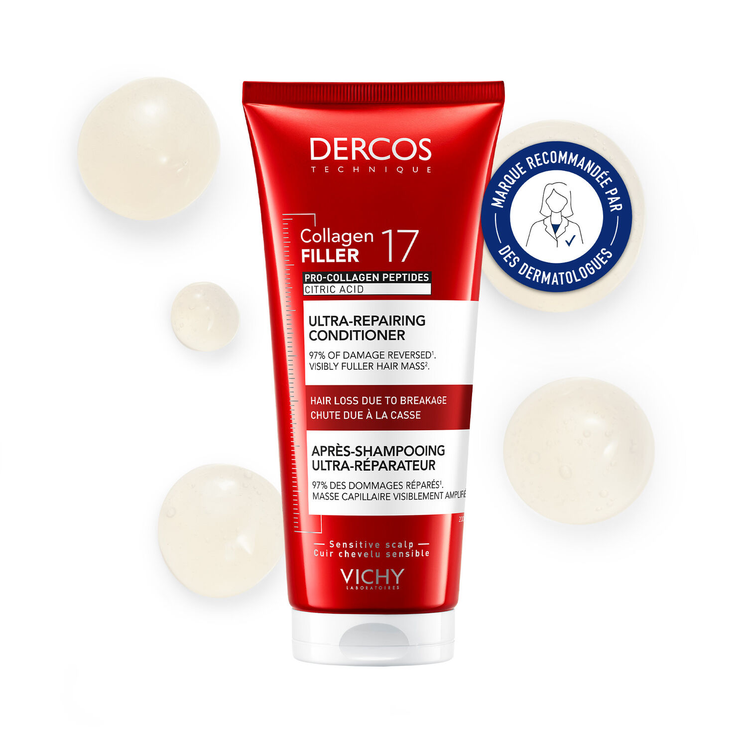 Dercos Collagen Filler - Après-Shampoing Fortifiant Réparateur Intense Anti-Casse