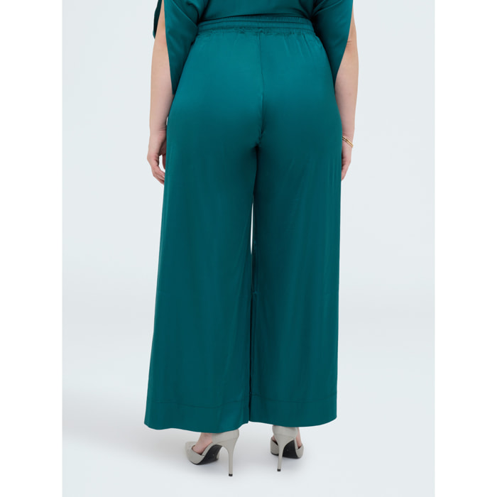 Fiorella Rubino - Pantalones Wide Leg en raso de viscosa - Verde