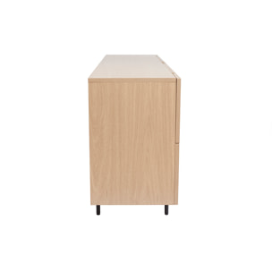 Buffet design finition bois clair chêne et métal noir 2 portes 4 tiroirs L180 cm ALASKA