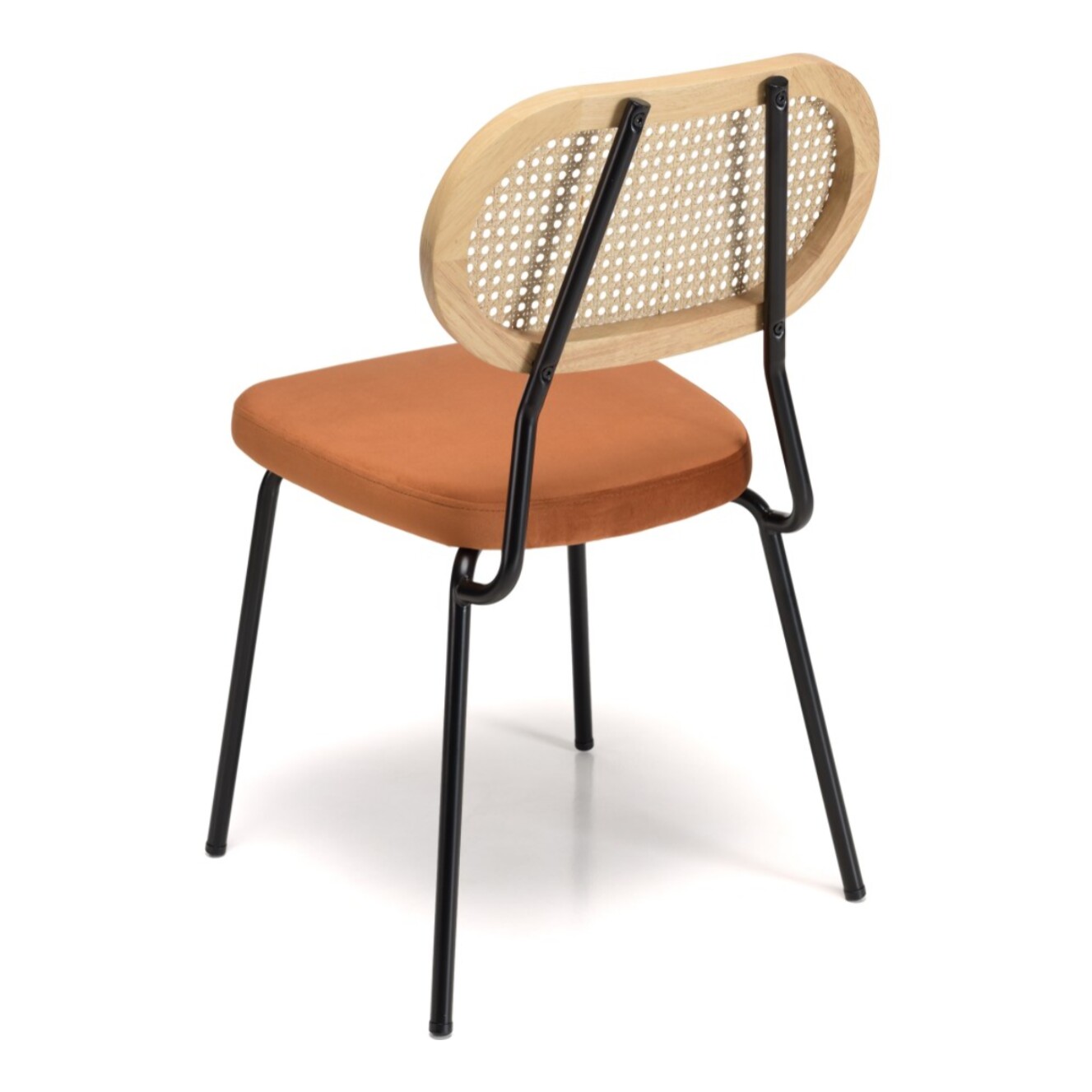 AGATHE - Lot de 2 chaises métal noir assise velours orange ambré dossier rotin