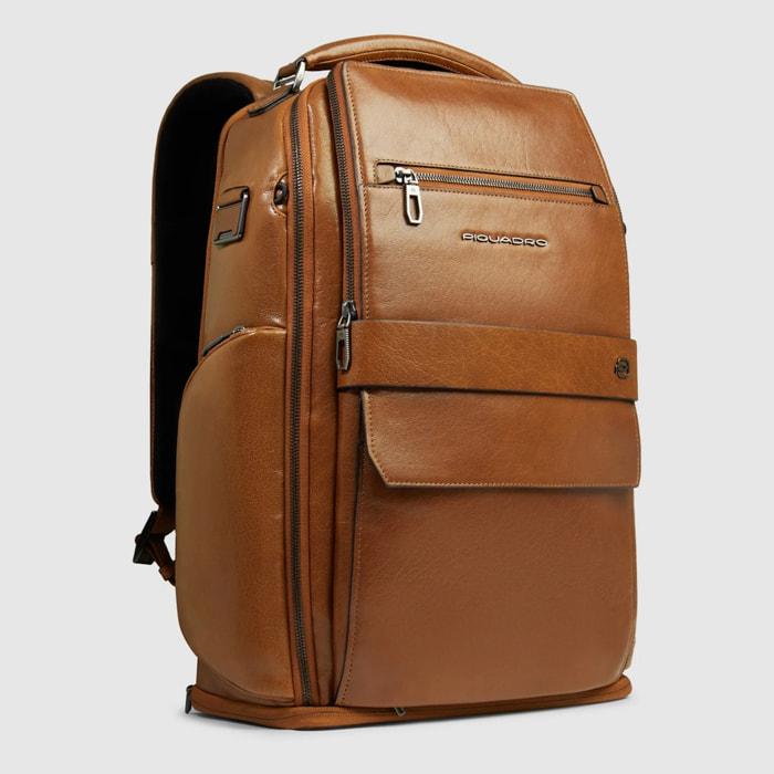 Piquadro Zaino da viaggio in pelle porta pc e iPad® con protezioni antiurto e RFID