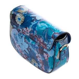 Annone borsa a tracolla donna. Pelle autentica finitura Ruga stampata con fiori