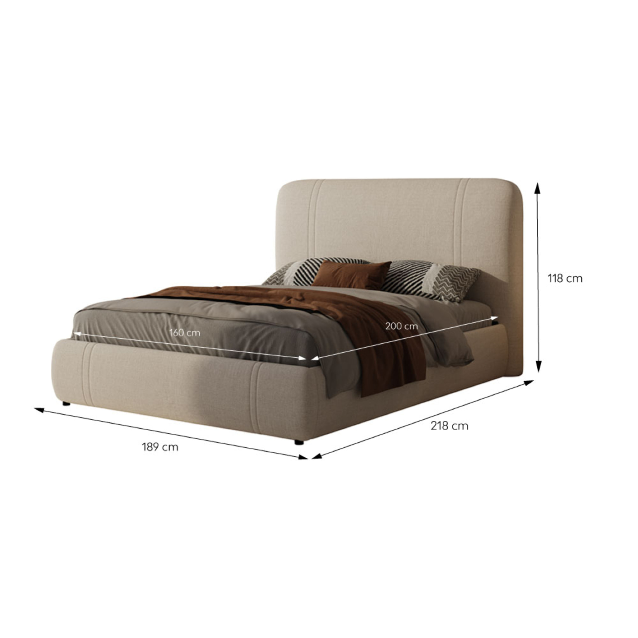 Lit avec coffre de rangement 160x200cm en velours beige SHORELINE