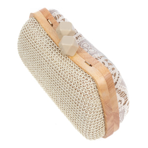 Bonamico Bolso bandolera Mujer. Fabricado en madera natural, algodón y paja trenzada.
