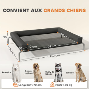 Transat pour animaux - lit pour chien - lit à pieds pour chien avec contour coussin dim. 130 x 90 x 30 cm - noir