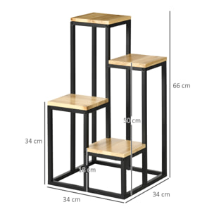 Porte-plantes style industriel 4 étagères - dim. 34L x 34l x 66H cm - métal sapin verni