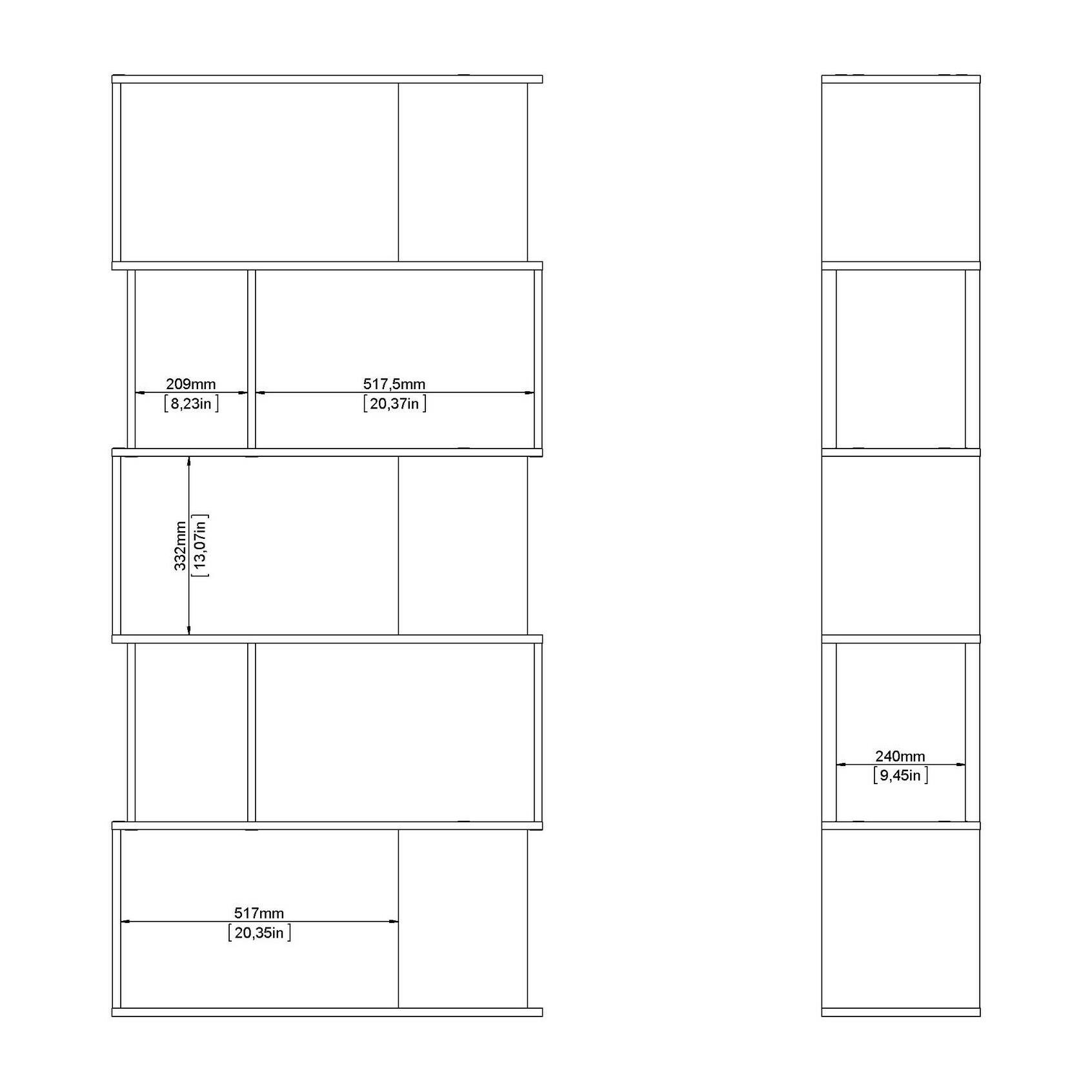 Libreria con 5 ripiani asimmetrici, colore bianco e grigio, Misure 80 x 175 x 29,5 cm