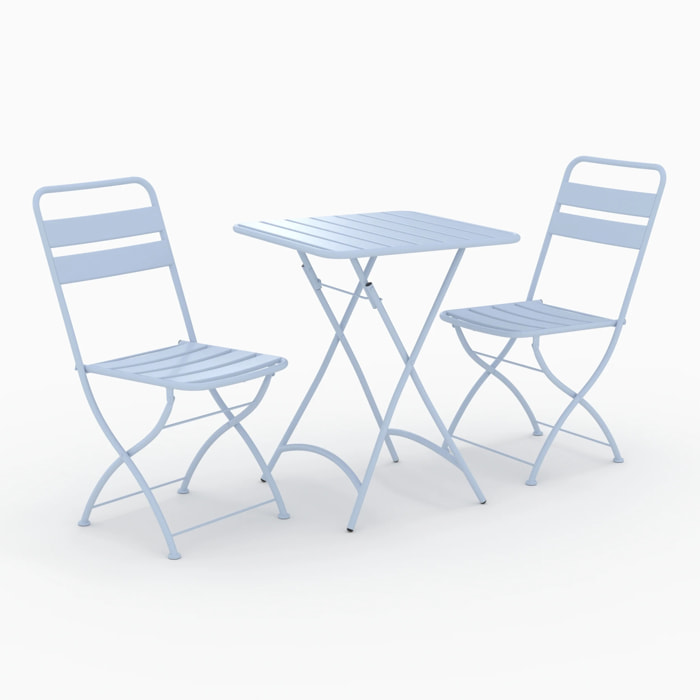 Table et chaises de jardin pliantes 2 personnes en métal bleu - Yumi
