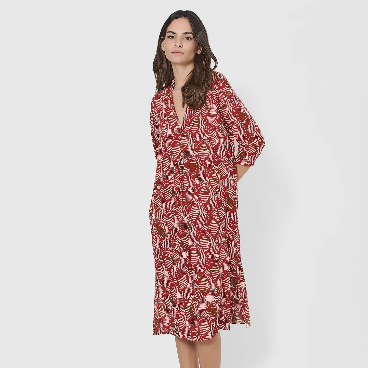 Vestido midi bambula detalles plisados zumaia teja