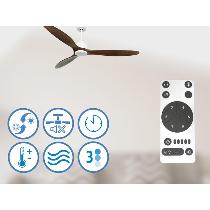 Ventilateur de plafond Réversible  Thermostat Wifi Moteur à courant continu Toits en pente Télécommande Hypersilence Mémoire