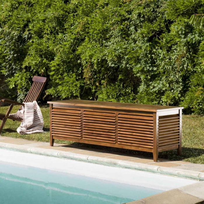 HANNA - Coffre de jardin piscine en bois teck huilé 200x55cm