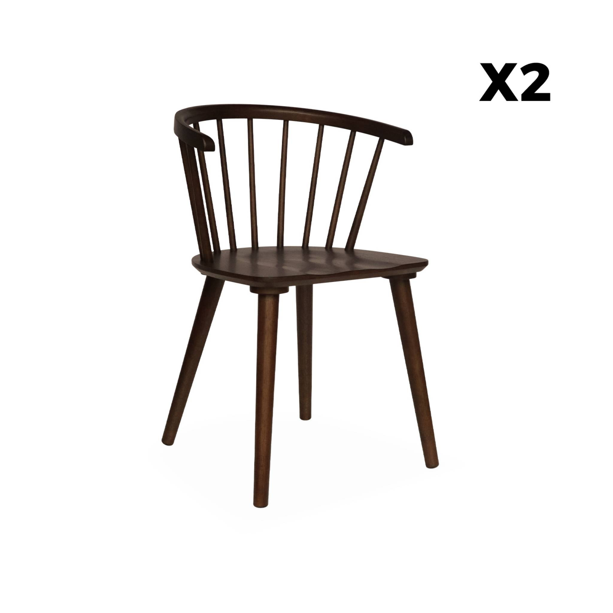 Lot de 2 chaises noyer à barreaux en bois et contreplaqué. Paula. L 51 x P 53 x H 75cm