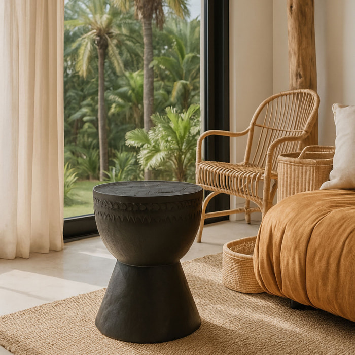 Meuble d'appoint en bois d'acacia brûlé ASSA