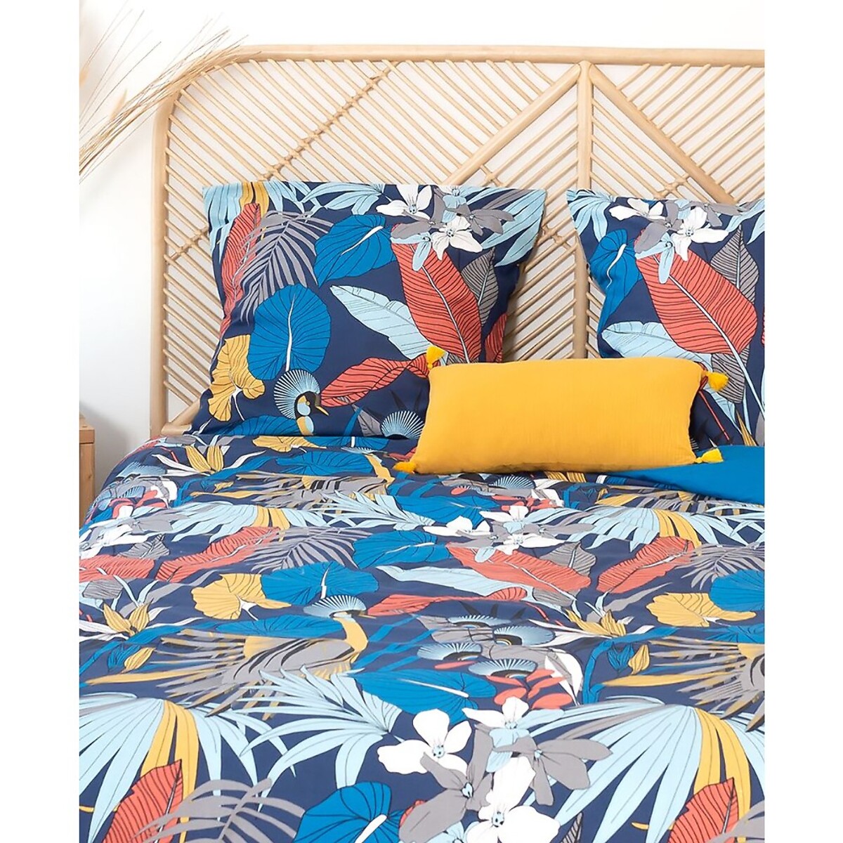 Parure housse de couette satin de coton bleu