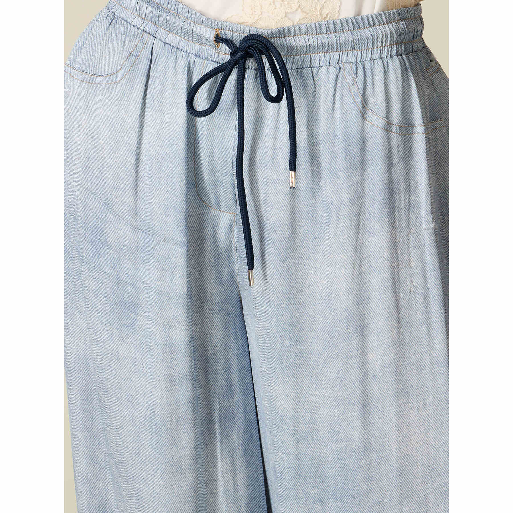 Oltre - Pantaloni palazzo in raso effetto denim - Azzurro