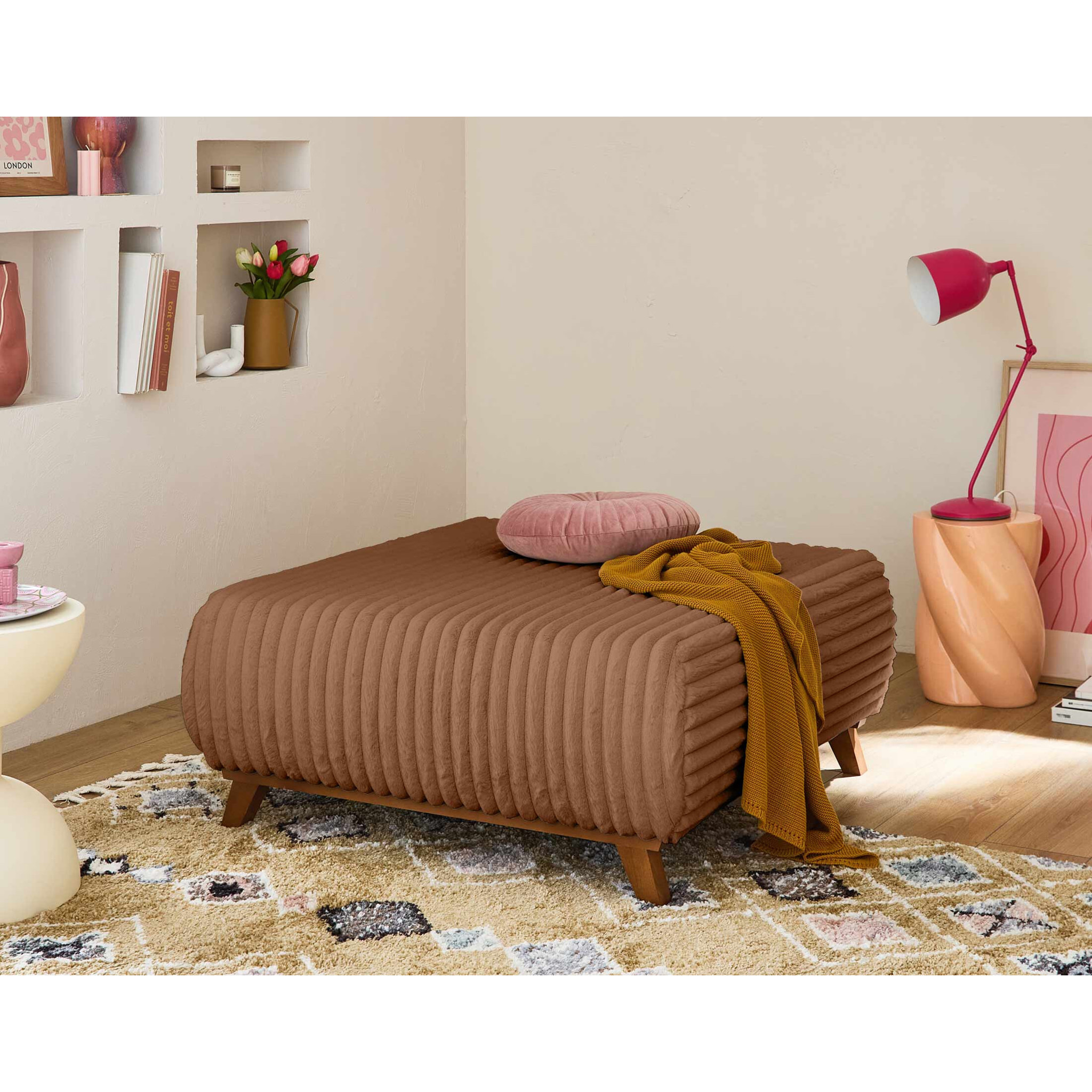Cristal - pouf modulable - 95 cm - en fausse fourrure côtelée - Rouille