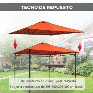 Techo de Repuesto 2,98x2,95 m para Cenador de Jardín Cubierta de Repuesto de Gazebo Pabellón Exterior con 8 Orificios de Drenaje y Ventilación Naranja