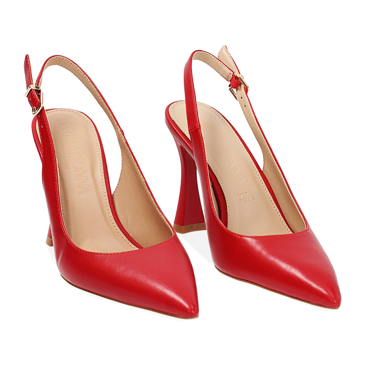 Décolleté slingback donna rosse, tacco 9,5 cm