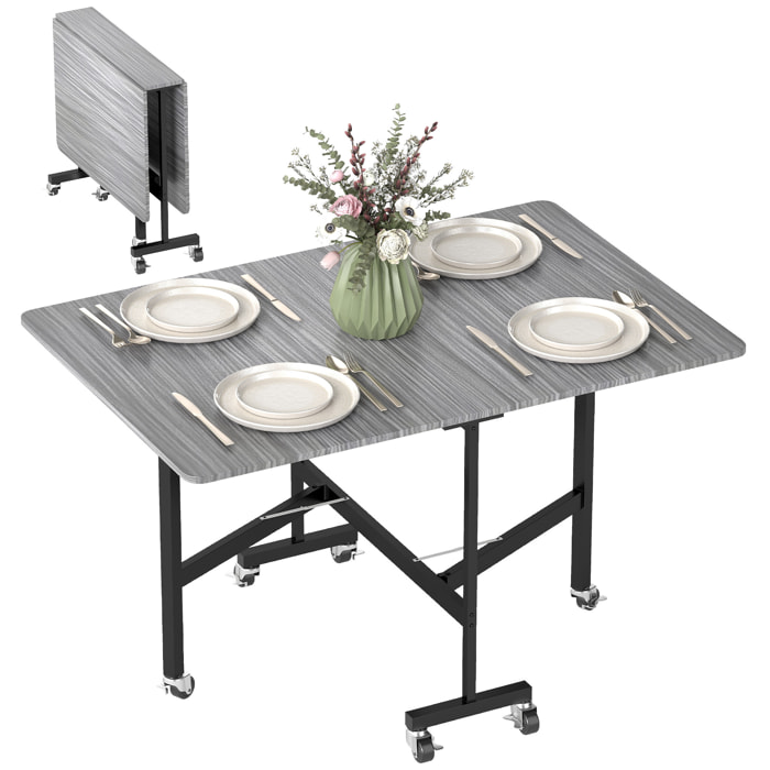 Mesa Plegable de Comedor para 4-6 Personas Mesa de Cocina Plegable con Ruedas y Alas Abatibles para Cocina Salón 120x80x73 cm Gris