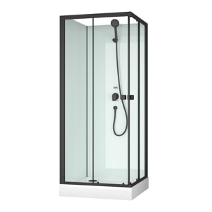 Cabine de douche carrée 80x80x200 cm - Portes coulissantes - Fonds Blancs & Profilés Noir Mat