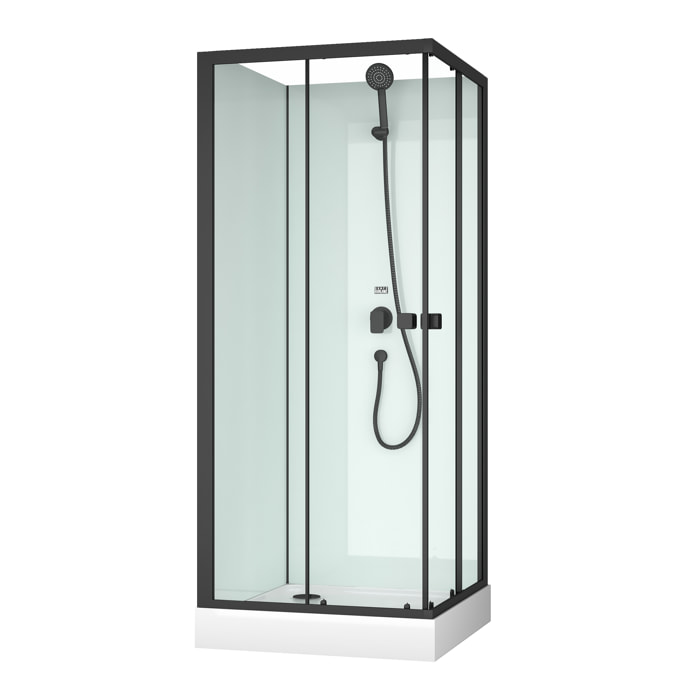 Cabine de douche carrée 80x80x200 cm - Portes coulissantes - Fonds Blancs & Profilés Noir Mat