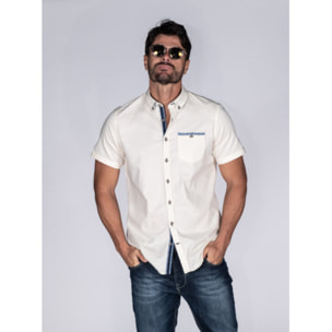 Camicia Uomo 1 Bottone Button Down Manica Corta Slim Oxford Strech Unito Champagne