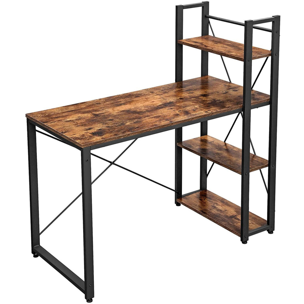 Scrivania rustica con scaffali integrati in legno e acciaio