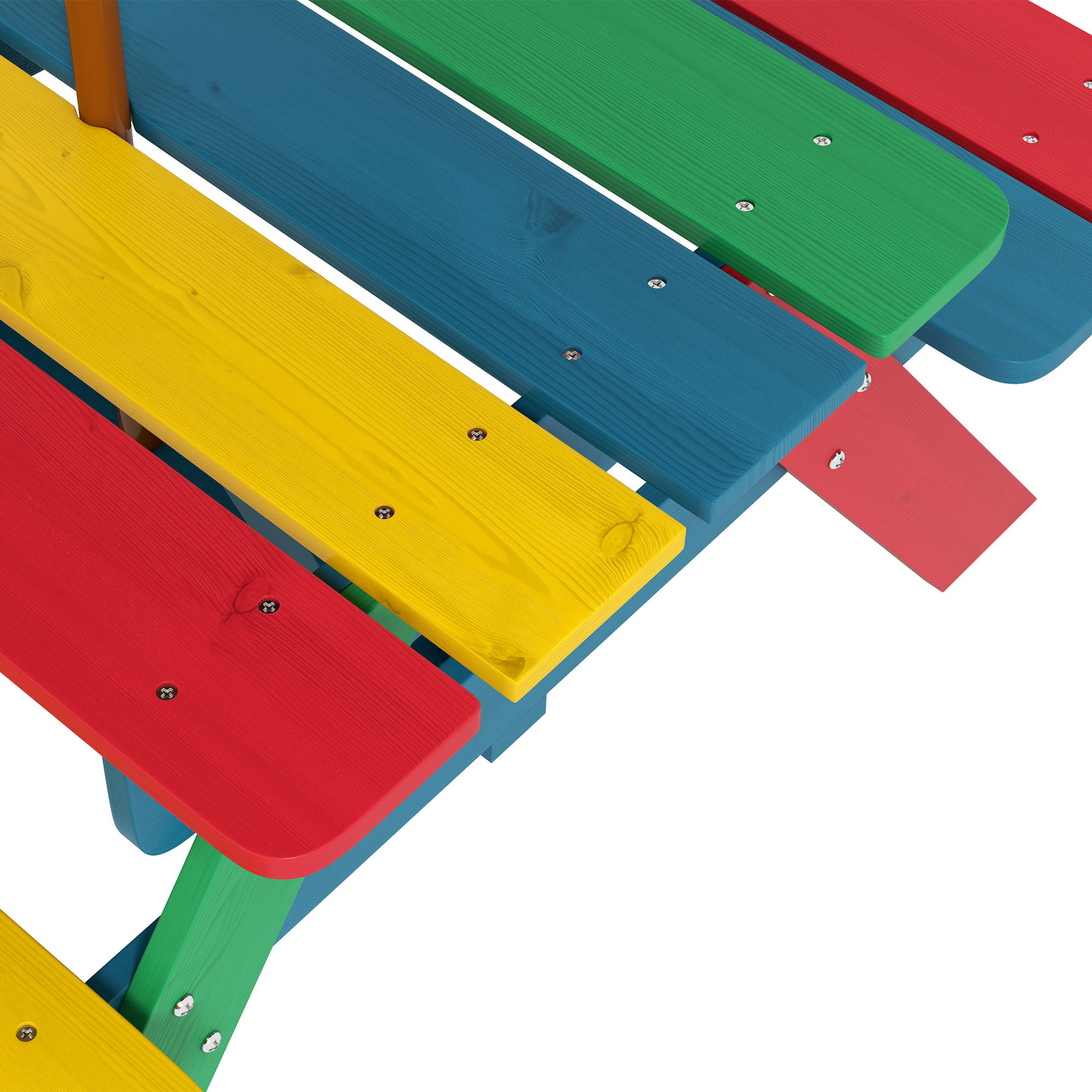 Mesa de Picnic para Niños de Madera Mesa y 2 Bancos Infantiles con Sombrilla Extraíble para Jardín Patio 85,5x75x142,5 cm Multicolor