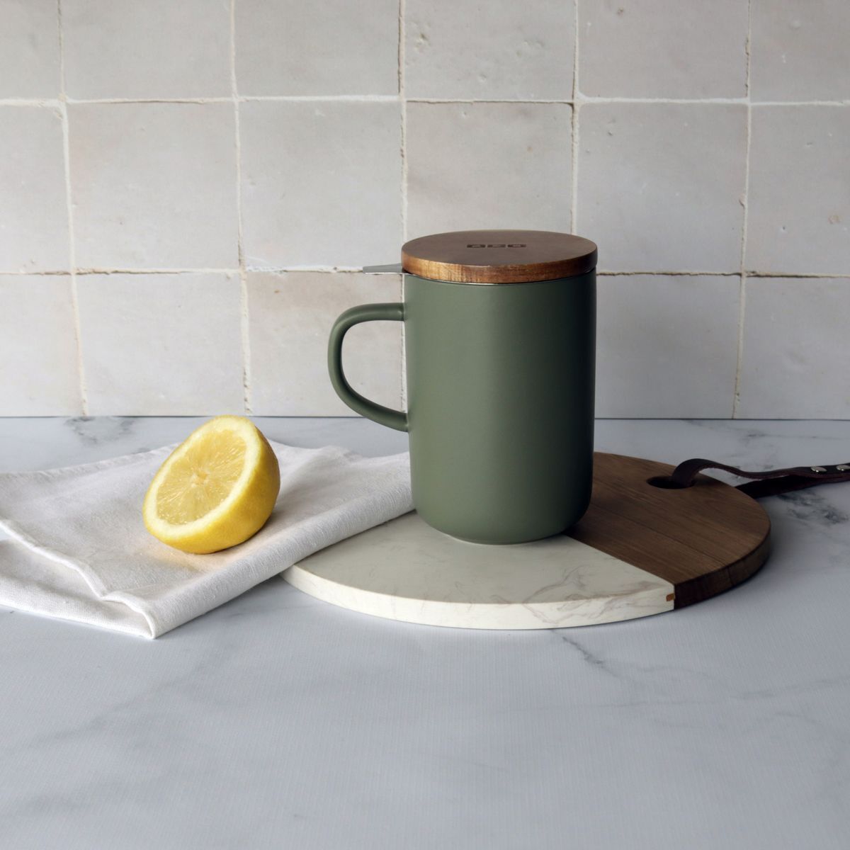 Tisanière en grès avec couvercle en bois d'acacia 475ml JULIET