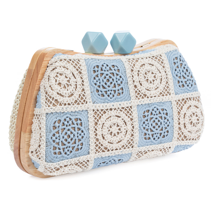 Bonamico Bolso bandolera Mujer. Fabricado en madera natural, algodón y paja trenzada.