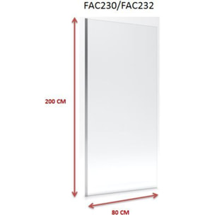 Paroi de Douche 80x200cm - Verre Trempé Transparent 8mm - Profilé Chrome - FREEDOM 2 CHROMED
