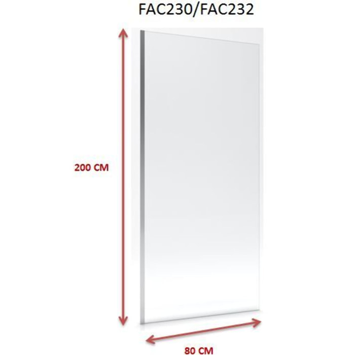 Paroi de Douche 80x200cm - Verre Trempé Transparent 8mm - Profilé Chrome - FREEDOM 2 CHROMED