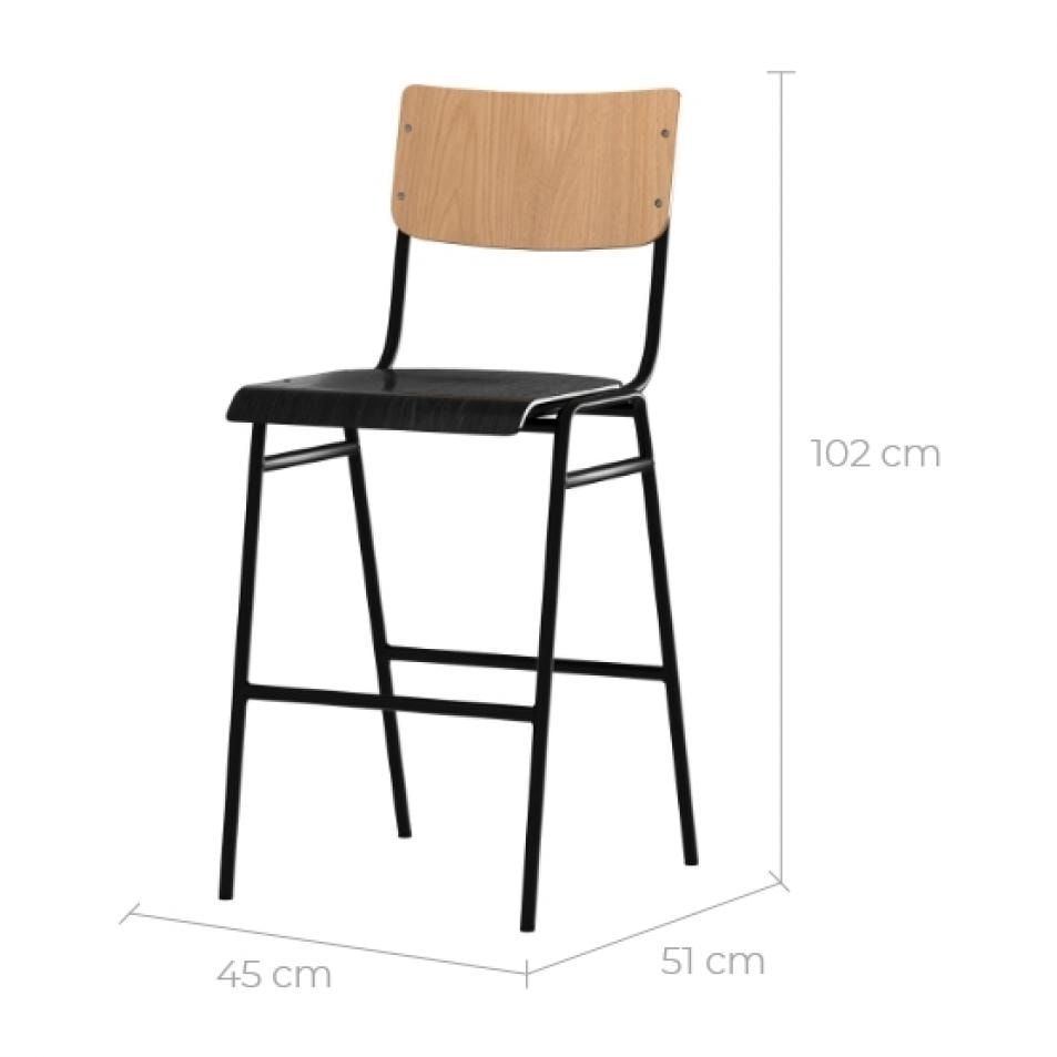 Chaise de bar mi-hauteur Clem en bois clair et noir 65 cm (lot de 2)