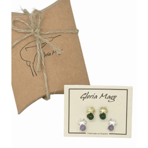 Pack de pendientes flor mini con bolita en plata 10µ y dorado