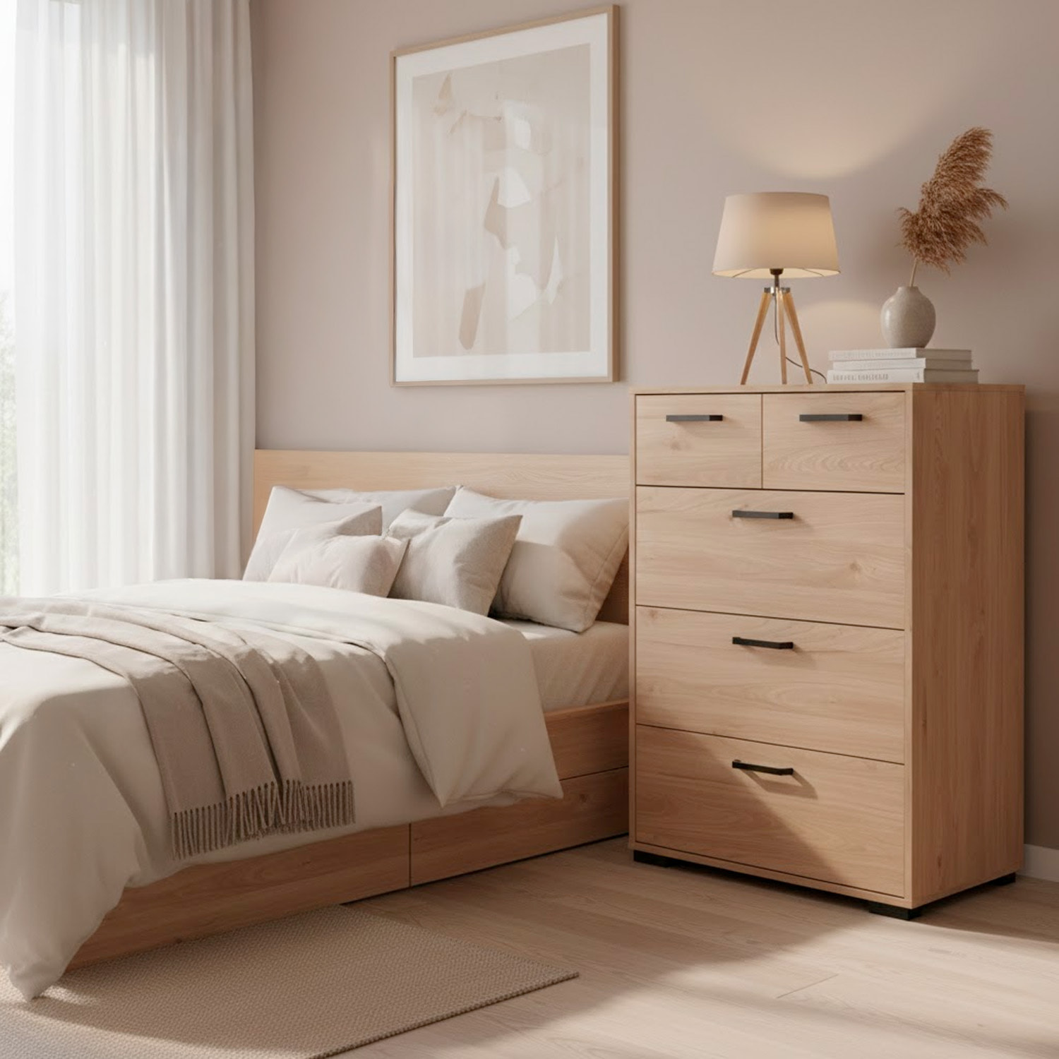 Cassettiera Alta 5 Cassetti Comò Mobile Contenitore Moderno Cassetti Scorrevoli A Sfera Camera Da Letto Ingresso Soggiorno 70.2×39.8×82.7 Cm Rovere