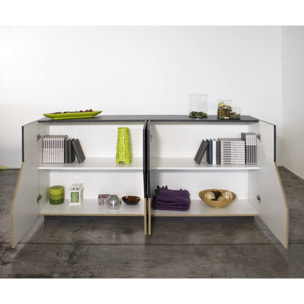 Credenza moderna a 4 ante geometriche, Made in Italy, Madia da cucina, Buffet di design da soggiorno, Cm 159x43h86, Ardesia e Acero