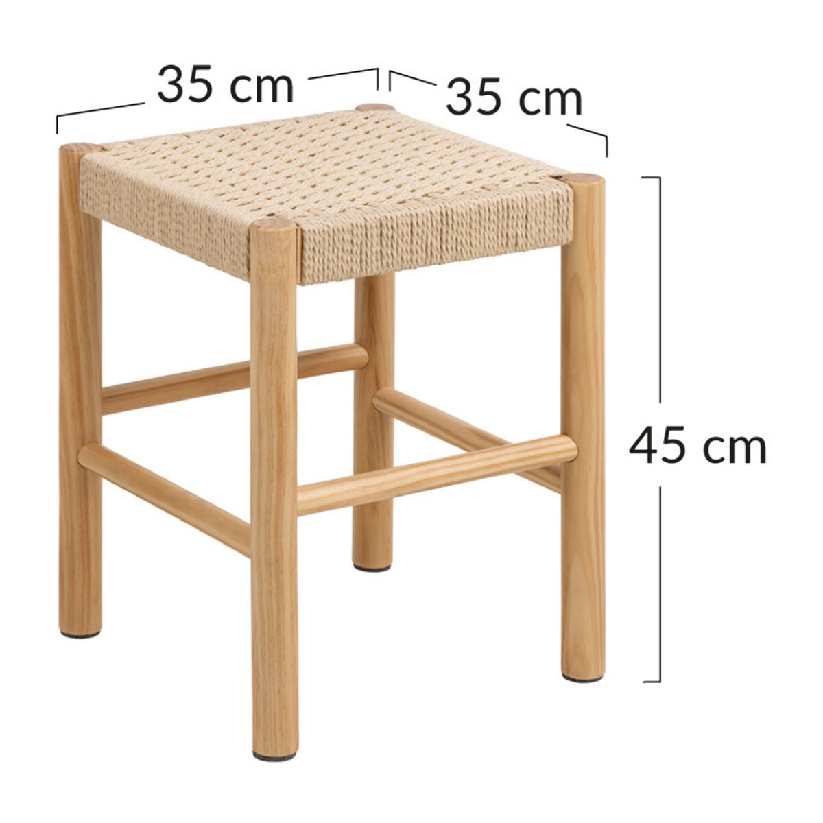 Liora - tabouret en bois de pin et corde tressée – H 45cm - Bois / Beige