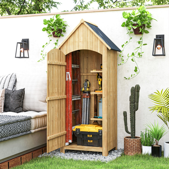 Caseta Jardín Exterior de Madera 77,5x54,2x179,5 cm 0,3 m² Cobertizo Jardín Exterior Armario para Almacenaje de Herramientas con 3 Estantes y 2 Puertas con Cerrojo para Patio Terraza Natural
