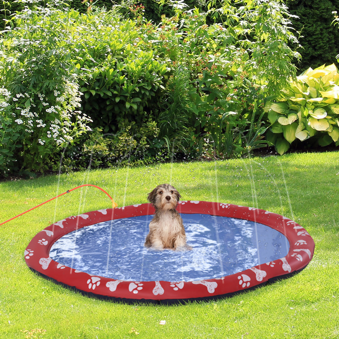 Splash Pad 150 cm Aspersor de Juegos de Agua con Rociador Tapete de Salpicaduras Piscina de Verano Portátil para Mascotas Perros Rojo