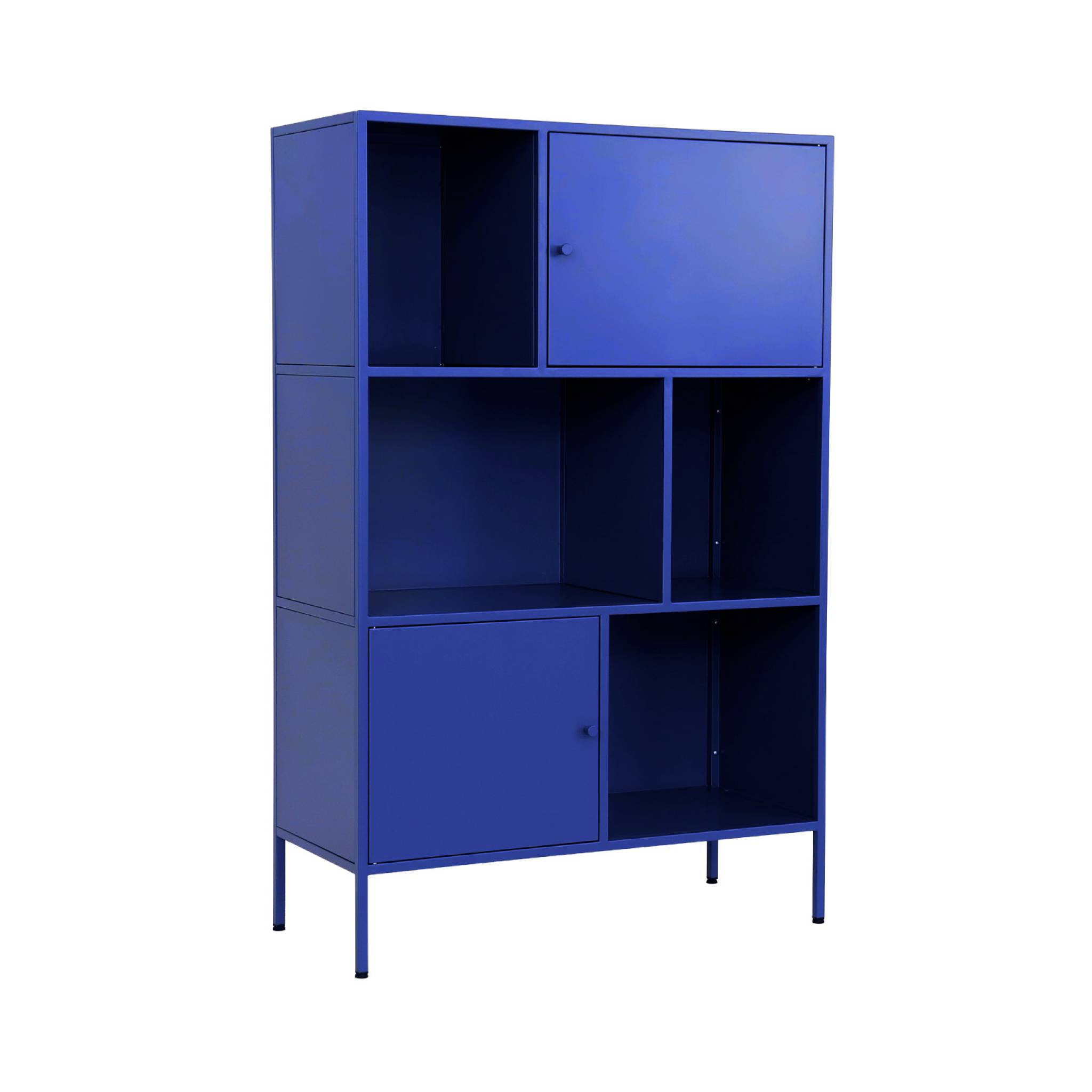 Buffet. meuble de rangement industriel métal bleu 6 compartiments. L 80 x P 35 x H 125cm - Oklahoma