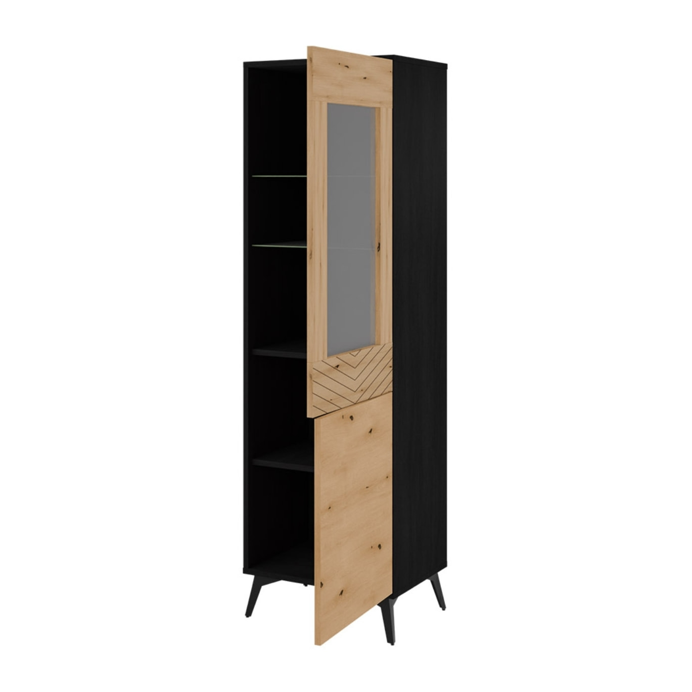 Peter - vitrine - bois et noir - 54x178 cm - style industriel - Bois / Noir