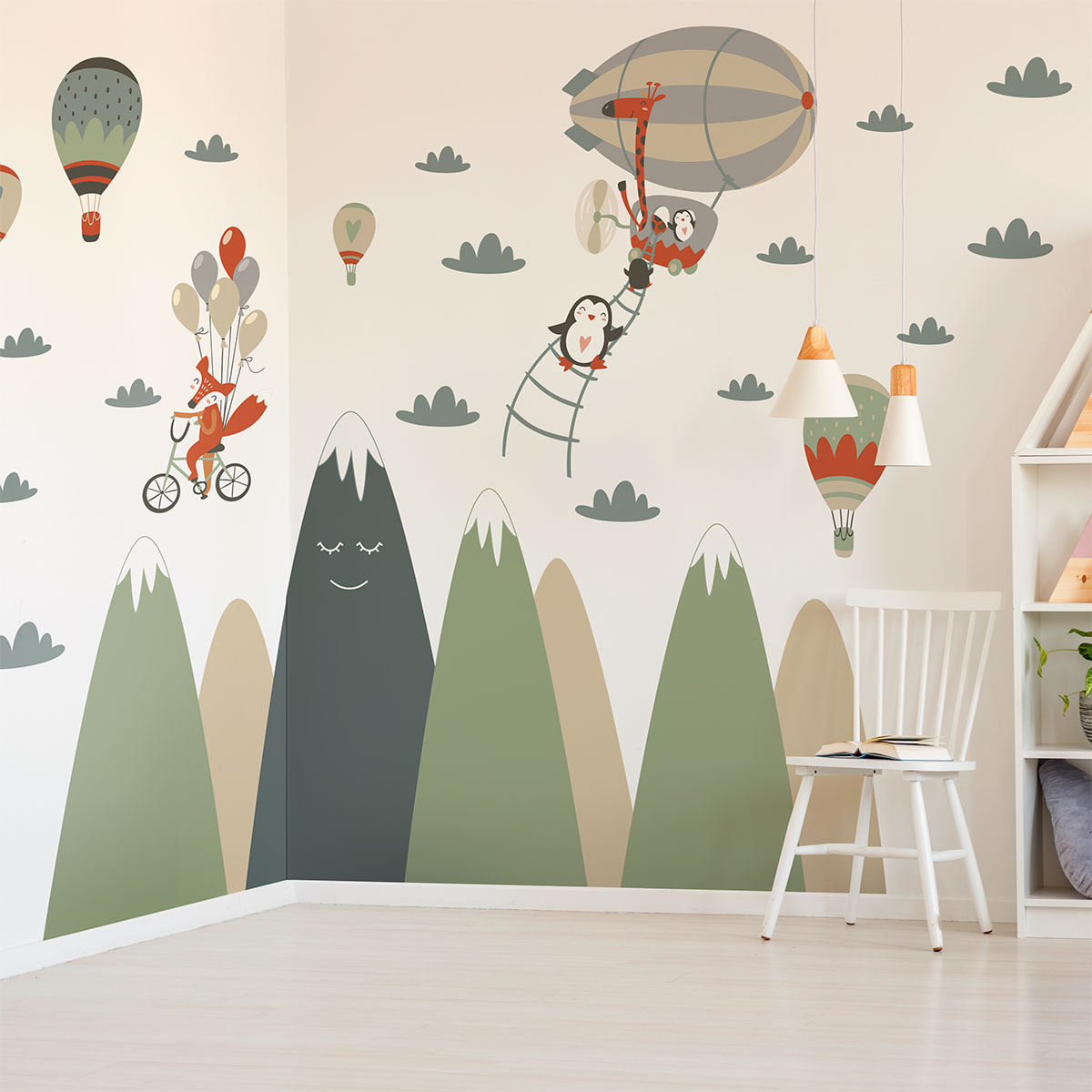 Stickers muraux enfants - Décoration chambre bébé - Autocollant Sticker mural géant enfant montagnes scandinaves ANIMAUX ACROBATES