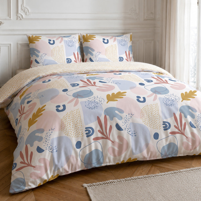 Parure housse de couette 100% coton motif floral printemps rose - Anisa