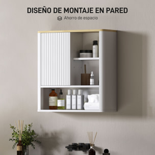 Armario de Baño de Pared Mueble de Baño Colgar con Estantes Ajustables Puerta Corredera Compartimentos y Diseño con Perfil Curvo 60x20x62 cm Blanco