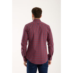 camicia uomo 1 bottone button down slim Popeline Quadro Piccolo Rosso/Blu